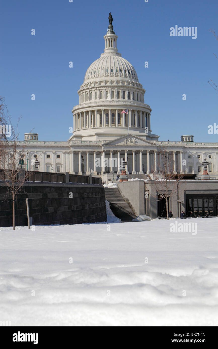 Washington DC,Distrito Histórico de Capitol Hill,Capitolio de los Estados Unidos,nieve,invierno,cúpula,gobierno,Congreso,símbolo,democracia,arquitectura neoclásica, Foto de stock