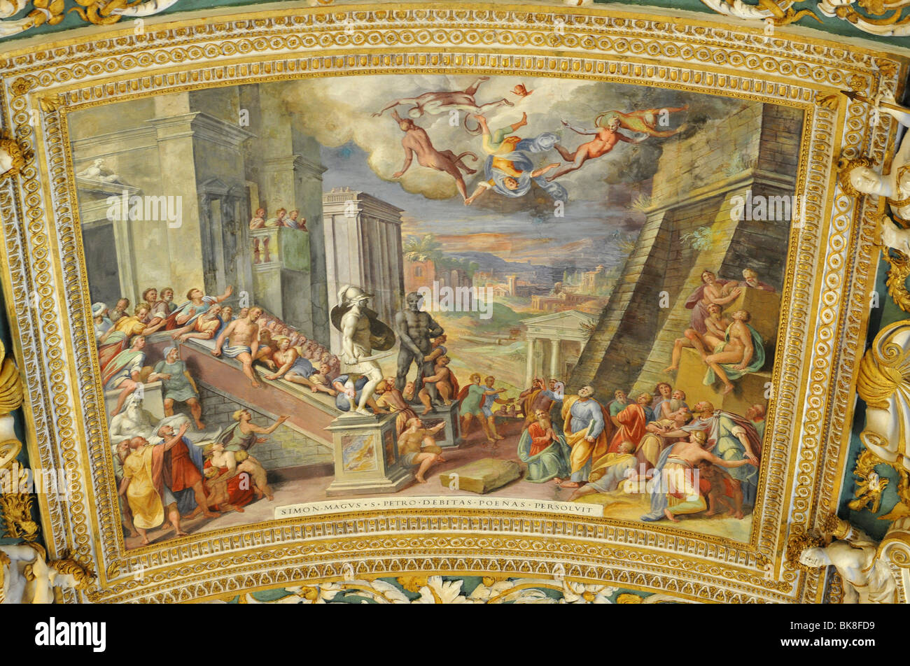 El techo, la Galería de los mapas, los Museos del Vaticano, centro histórico de la ciudad, Ciudad del Vaticano, Italia, Europa Foto de stock