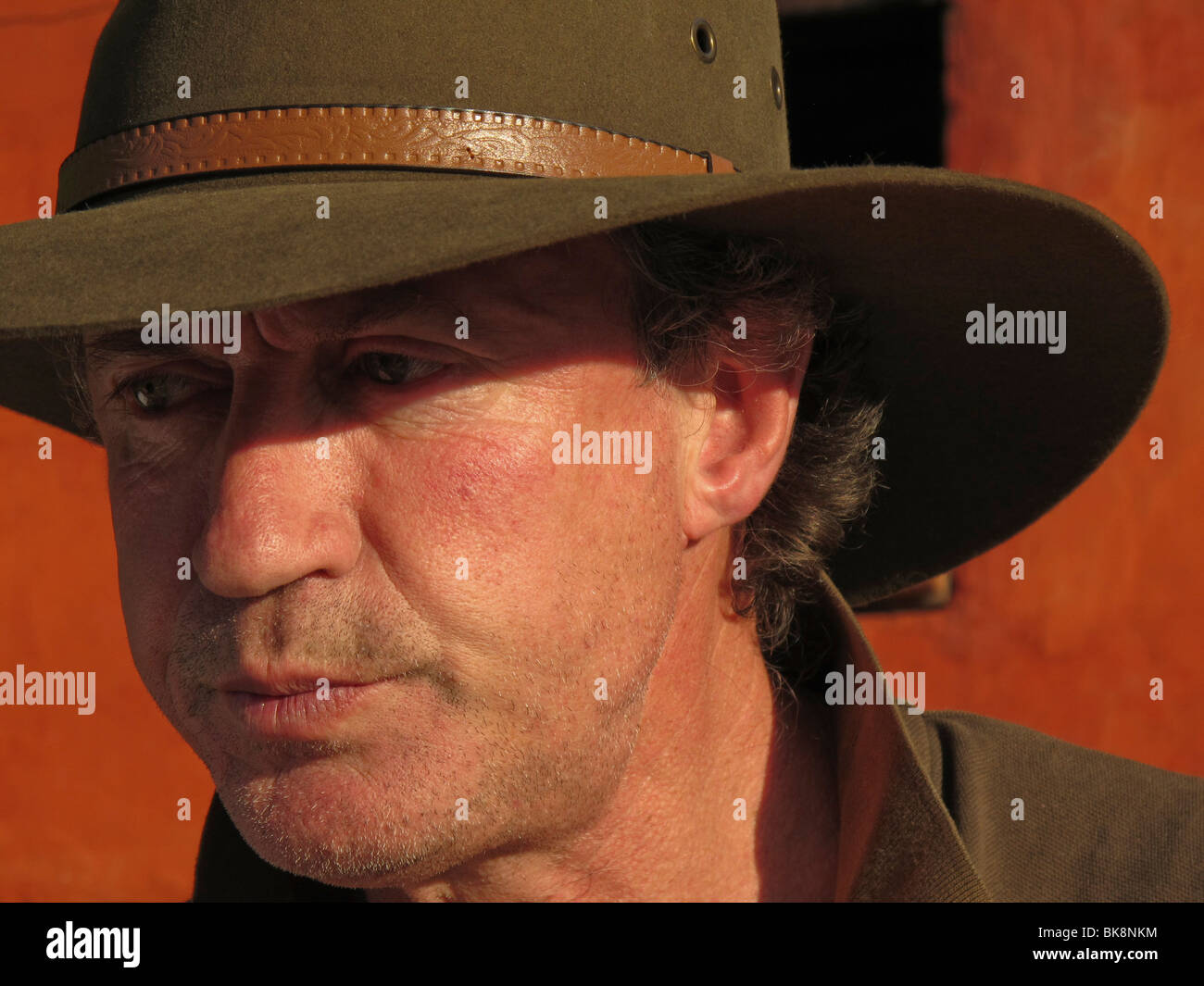 Típico masculino australiano vestía un sombrero Akubra Foto de stock