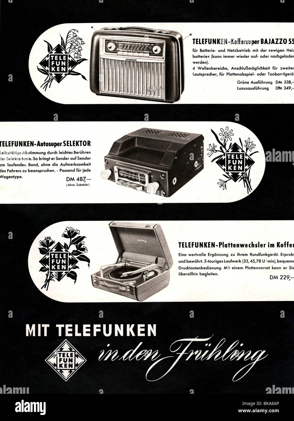 Publicidad, radio, Telefunken, anuncio en la revista 'ser Stern', Hamburgo, número 14, 3.4.1955, , Foto de stock