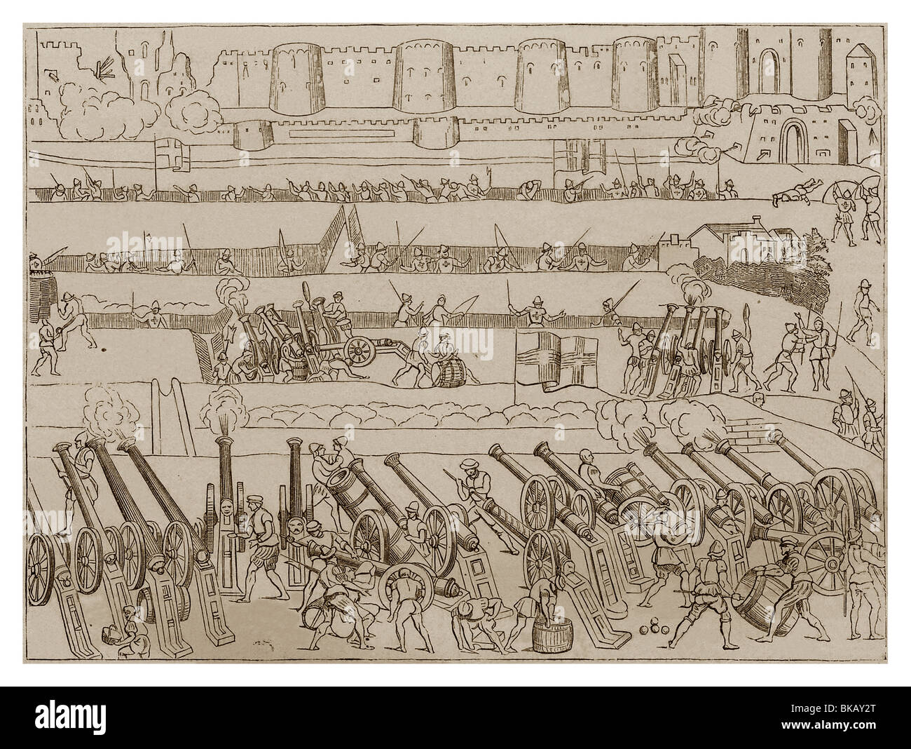 La guerra de asedio en el siglo XVI en Francia. (Estudios de artillería, por Louis-Napoleon Bonaparte) Foto de stock