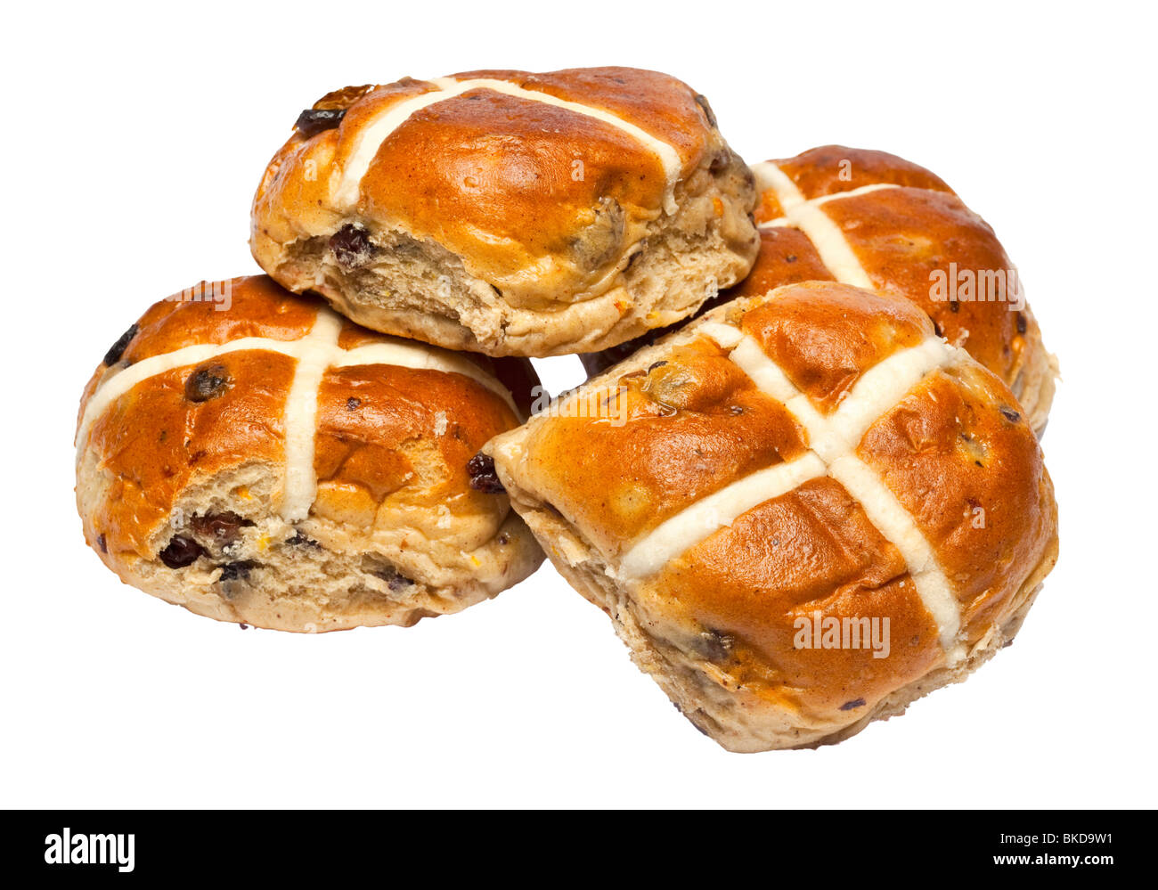 La Pascua Hot Cross Buns sobre recorte de blanco Foto de stock