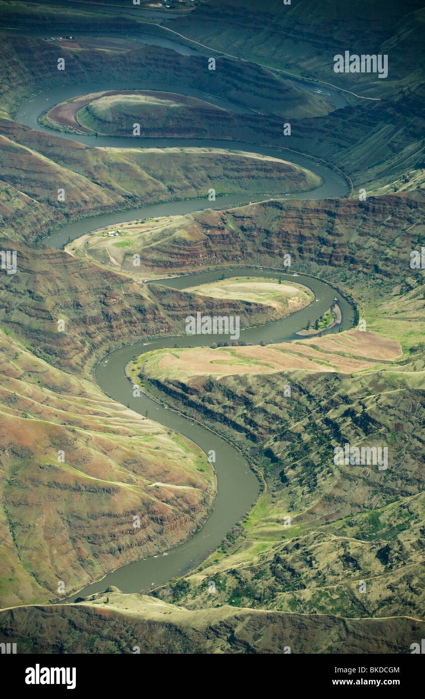 Grande Ronde River Canyon, afluente del río Snake, cerca de Clarkston, Antena de Washington Foto de stock