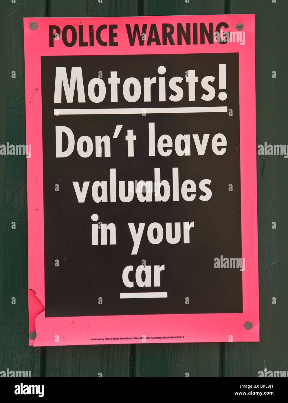 Aviso aviso de policía controladores de robo de vehículos. Fotografía tomada en una superior belleza Teesdale, Reino Unido. Foto de stock