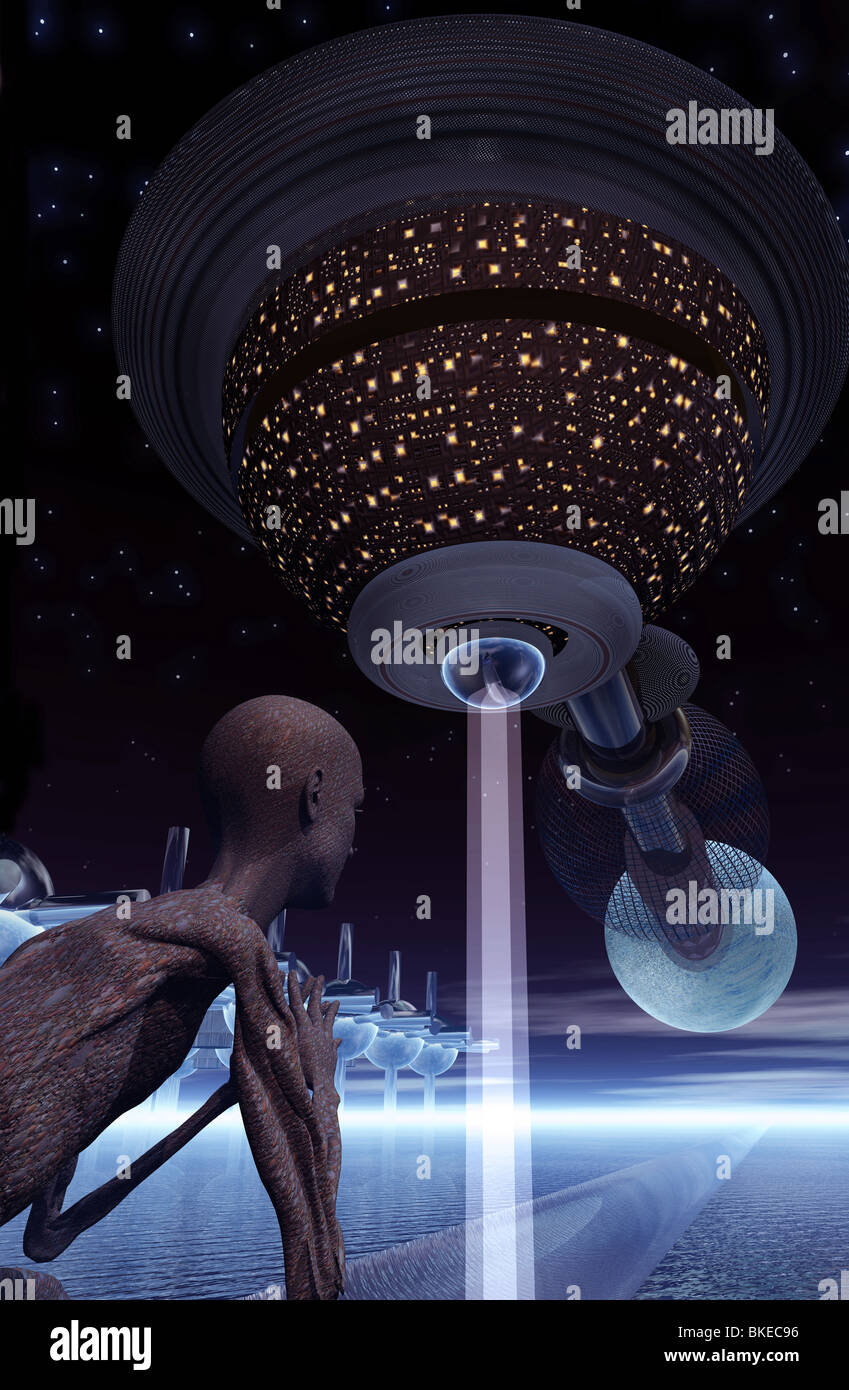 Imagen que muestra la ciencia ficción Alien y nave espacial Foto de stock