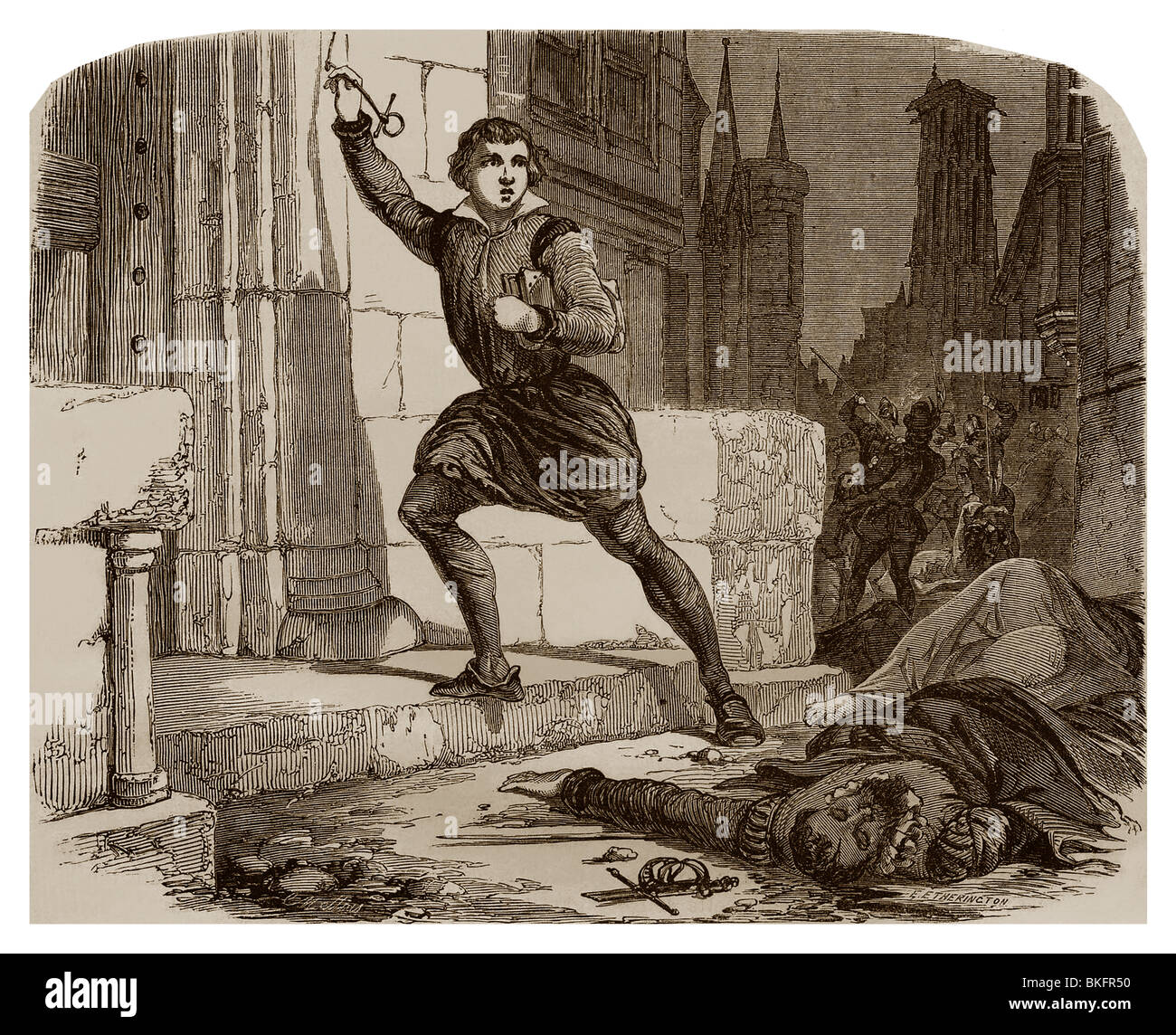 El 24 de agosto de 1572, en París, Maximiliano de Béthune escapó a la masacre del día de San Bartolomé. Foto de stock