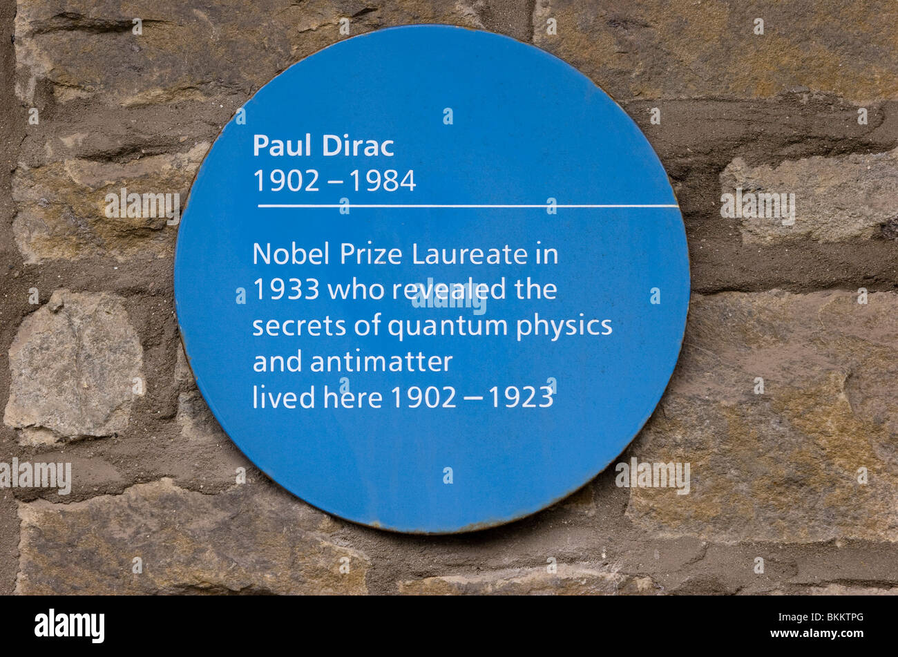 Placa azul para Paul Dirac (1902-1984), monje, Bishopston 15 Road, Bristol, Inglaterra. Dirac ganó el Premio Nobel en 1933. Foto de stock