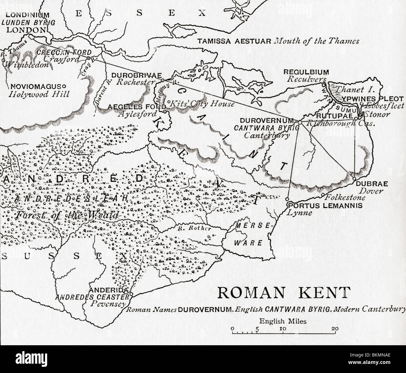 Mapa de Roman Kent, Inglaterra. Foto de stock