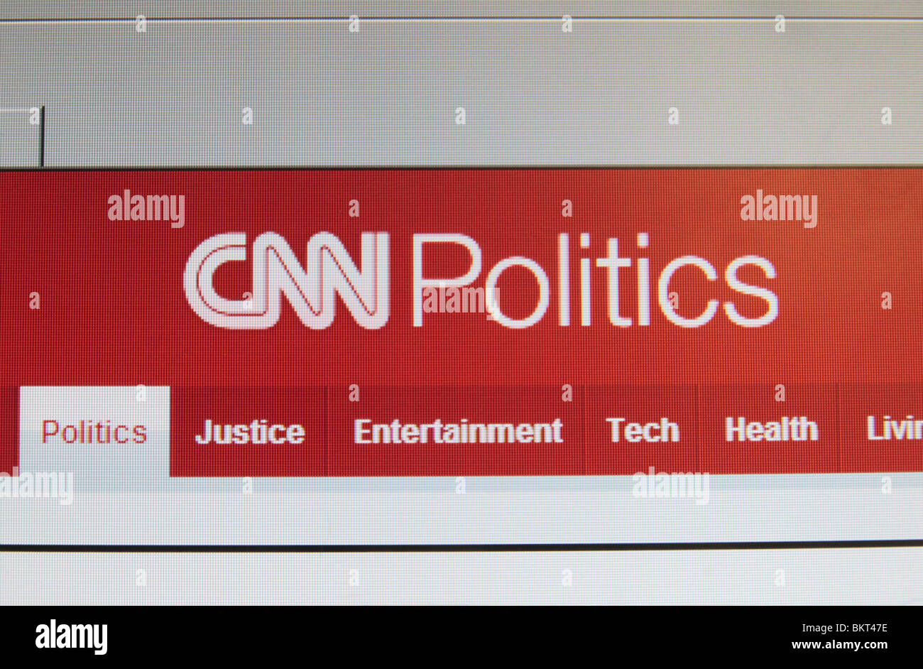Un recto juicio de la captura de pantalla de la página de política sobre el sitio web de la CNN. En abril de 2010 Foto de stock
