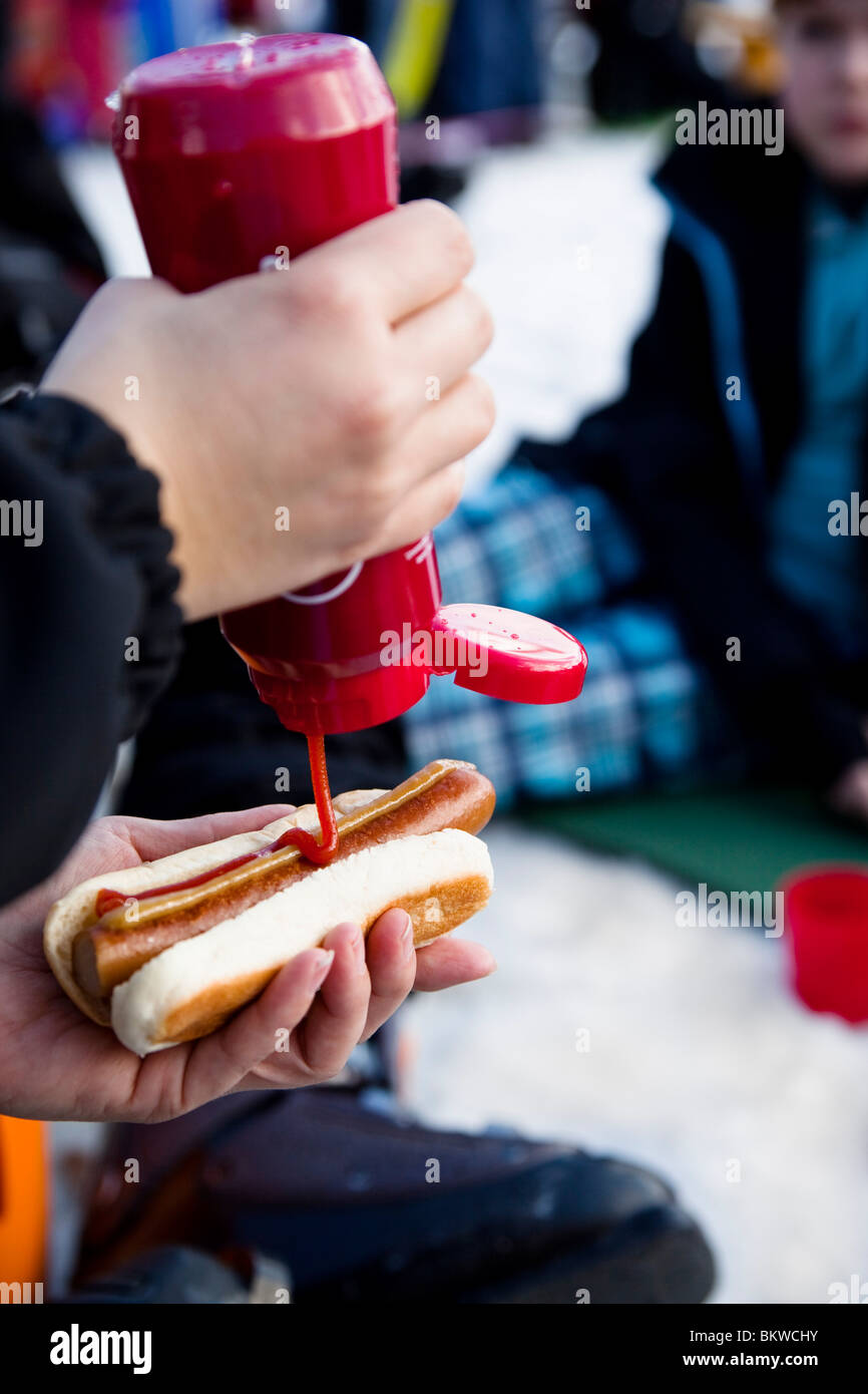 El ketchup de hotdog Foto de stock