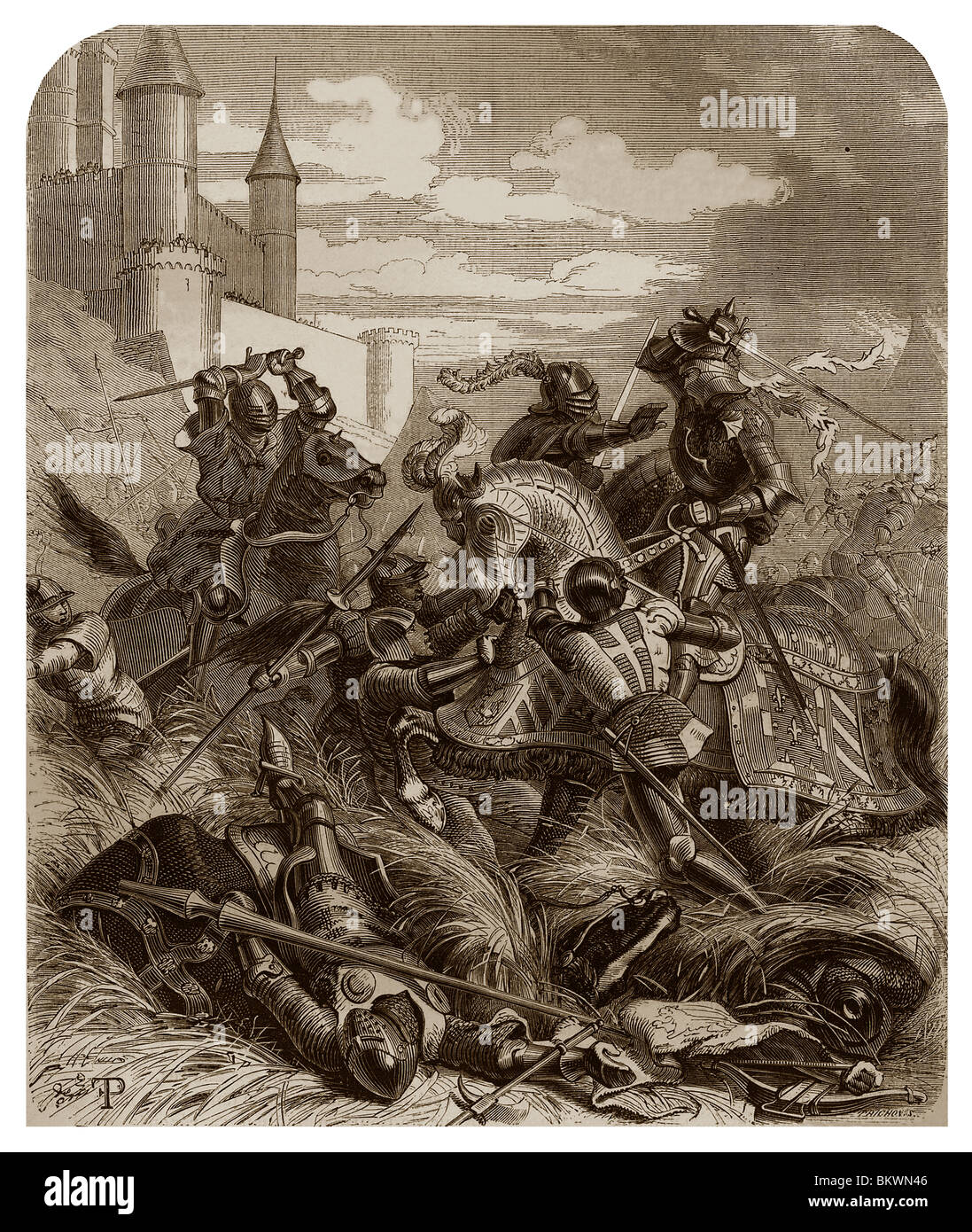 El 16 de julio de 1465, Carlos el Temerario, a la cabeza de la Liga del bien público, durante la batalla de Montlhéry. Foto de stock