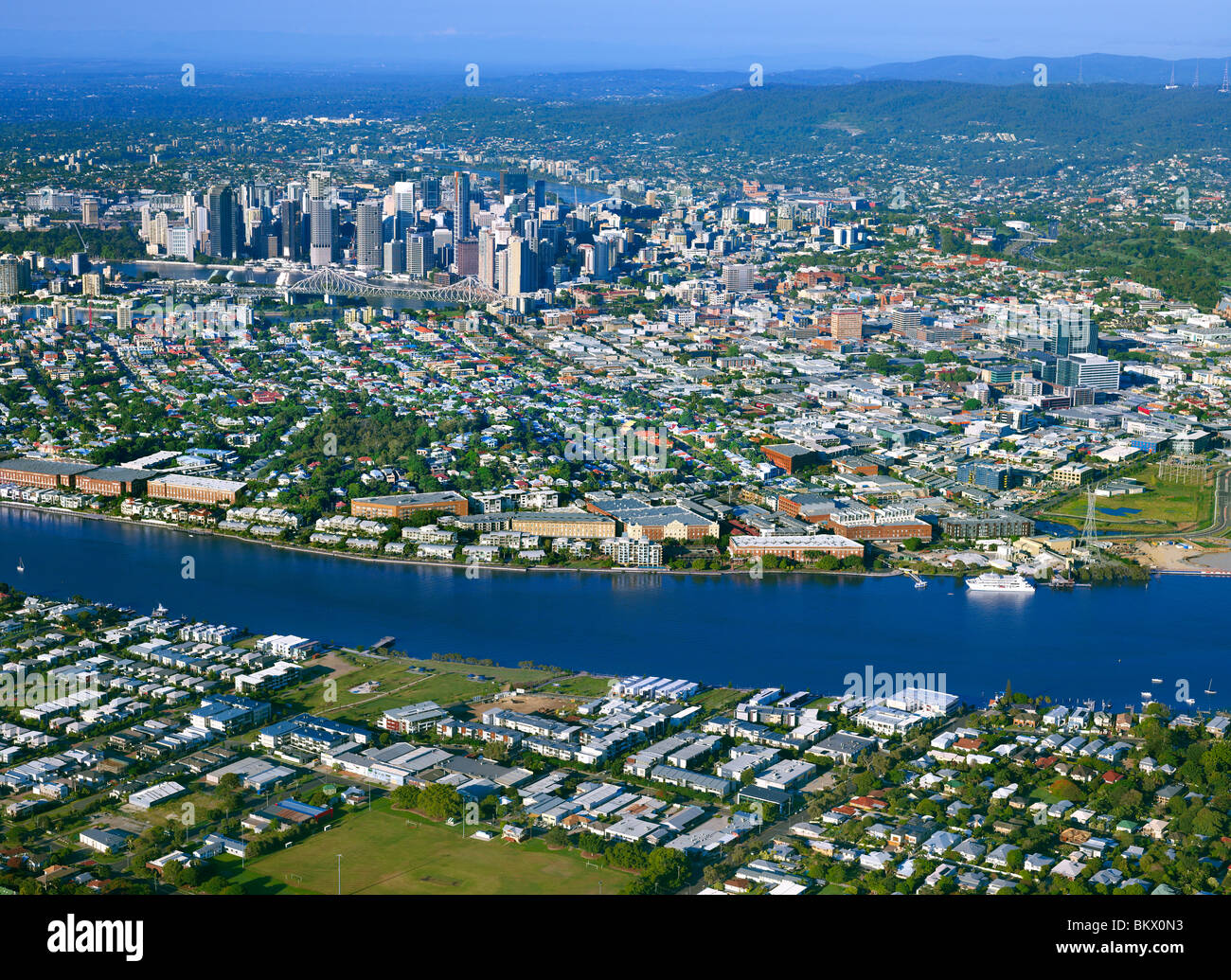 Vista aérea de Brisbane, Queensland, Australia mirando al oeste de Bulimba Foto de stock