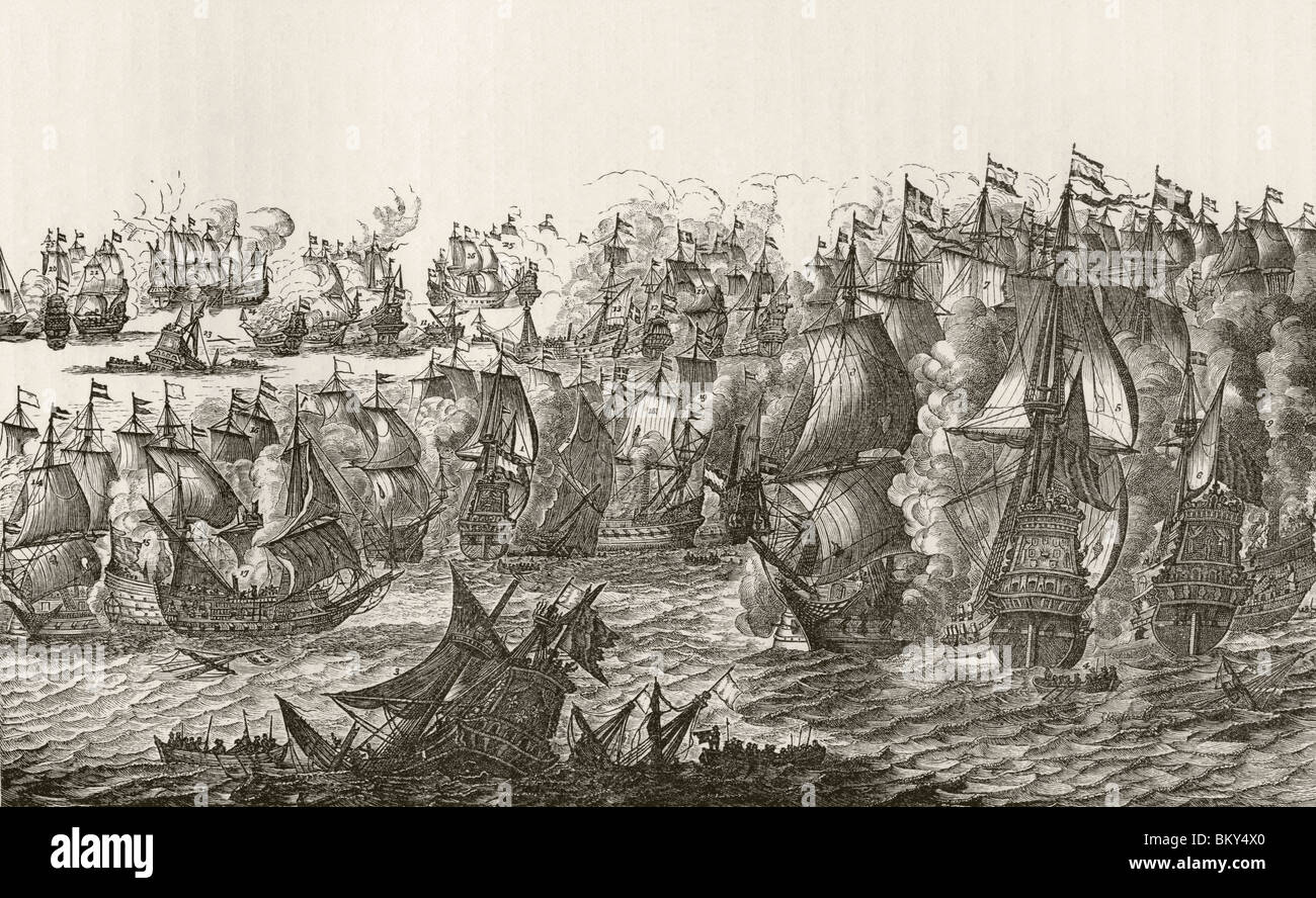 La batalla naval de Solebay,1672. La primera batalla naval de la Tercera Guerra Anglo-holandesa. Foto de stock