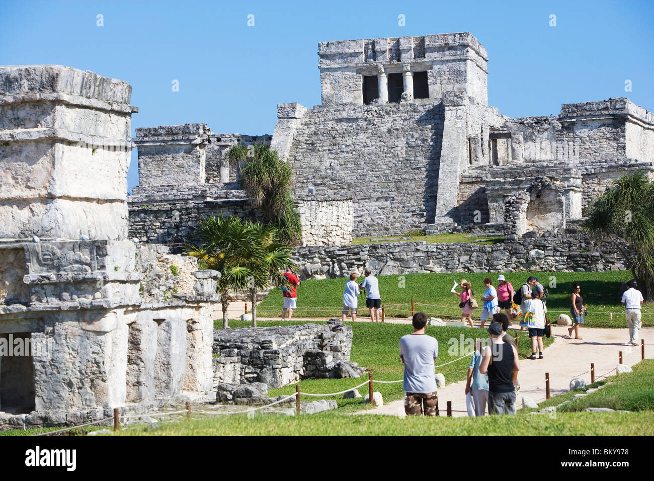 La ruina del templo maya de Tulum, Estado de Quintana Roo, en la península de Yucatán, México Foto de stock