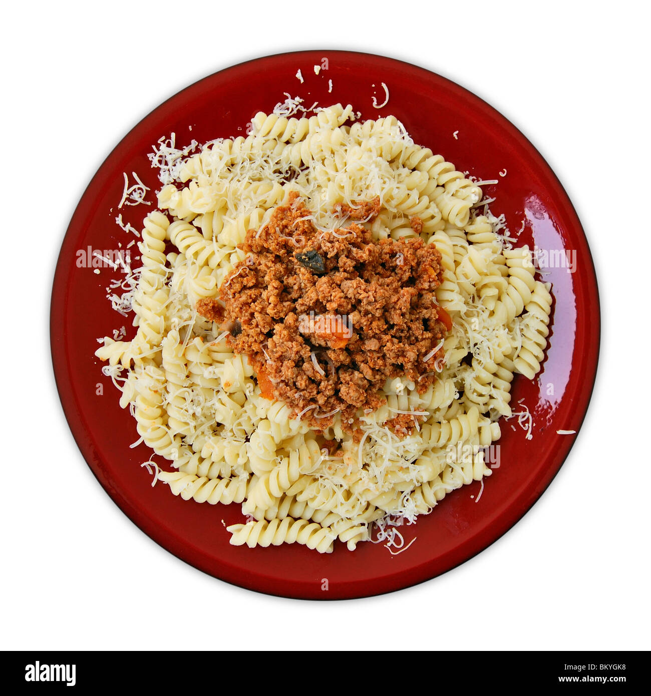 Fusilli pasta y salsa boloñesa comida italiana. Foto de stock