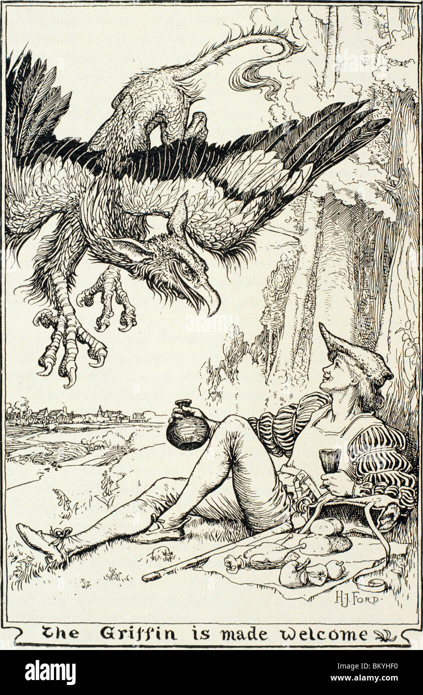 El Griffin es un hecho bienvenido ilustración por H.J. Ford, de la Rosa Libro de hadas de Andrew Lang Chicago Illinois EE.UU. Foto de stock