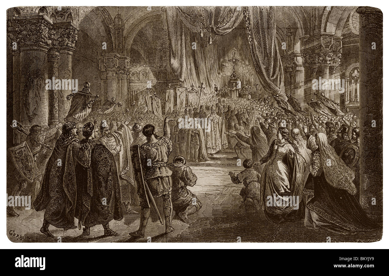 El 25 de diciembre de 800, Carlomagno fue coronado emperador de la Europa Occidental en la Basílica de San Pedro en Roma. Foto de stock