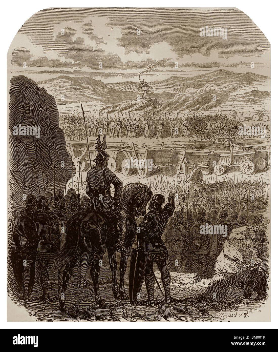 En 451, alrededor de Châlons-sur-Marne, los hunos formado en su campamento una pira compuesto por monturas y Attila estaba situada en la parte superior. Foto de stock