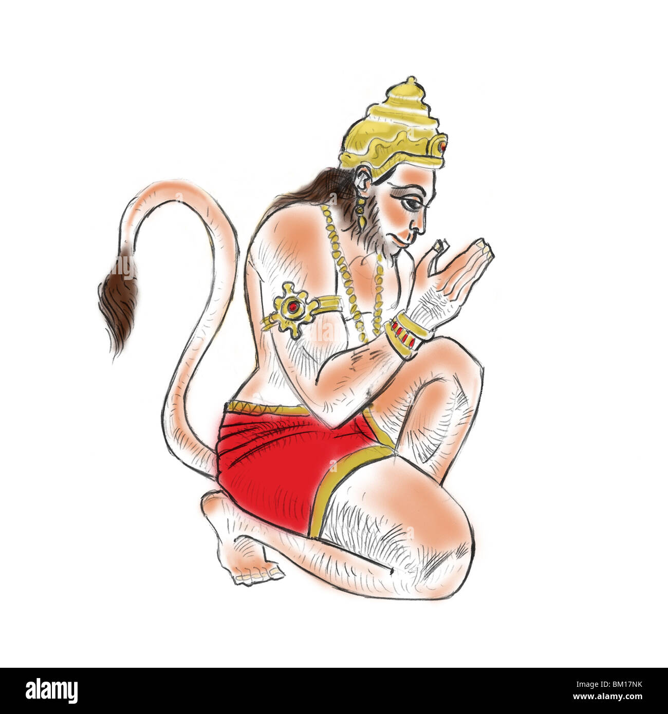 Dios hindú Hanuman orando Foto de stock