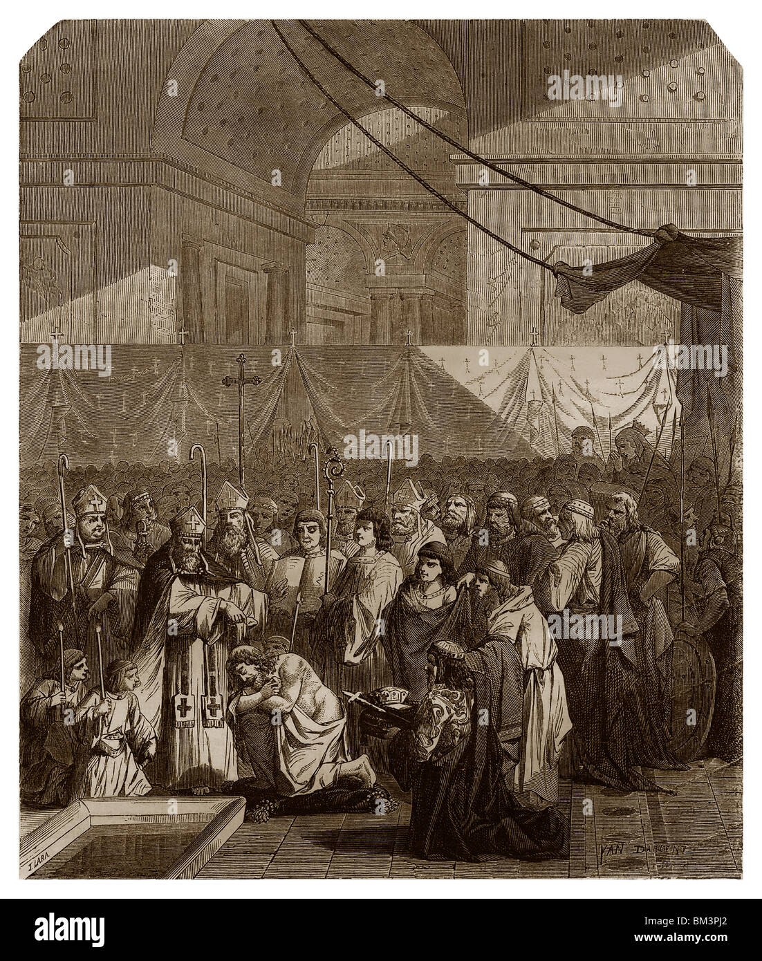 El Bautismo de Clodoveo I celebró el 25 de diciembre de entre 496 y 499 en Reims. Foto de stock