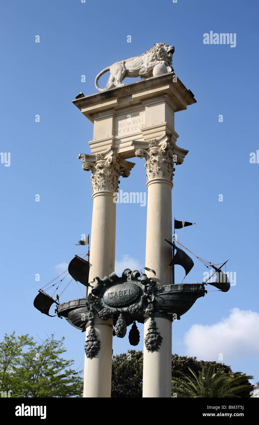 Monumento a Cristóbal Colón en los Jardines de Murillo, Sevilla, España, Europa Foto de stock