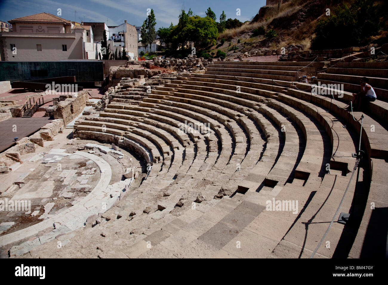 Roman Amphitheatre excavaciones, Alcazabra, Málaga, España Foto de stock