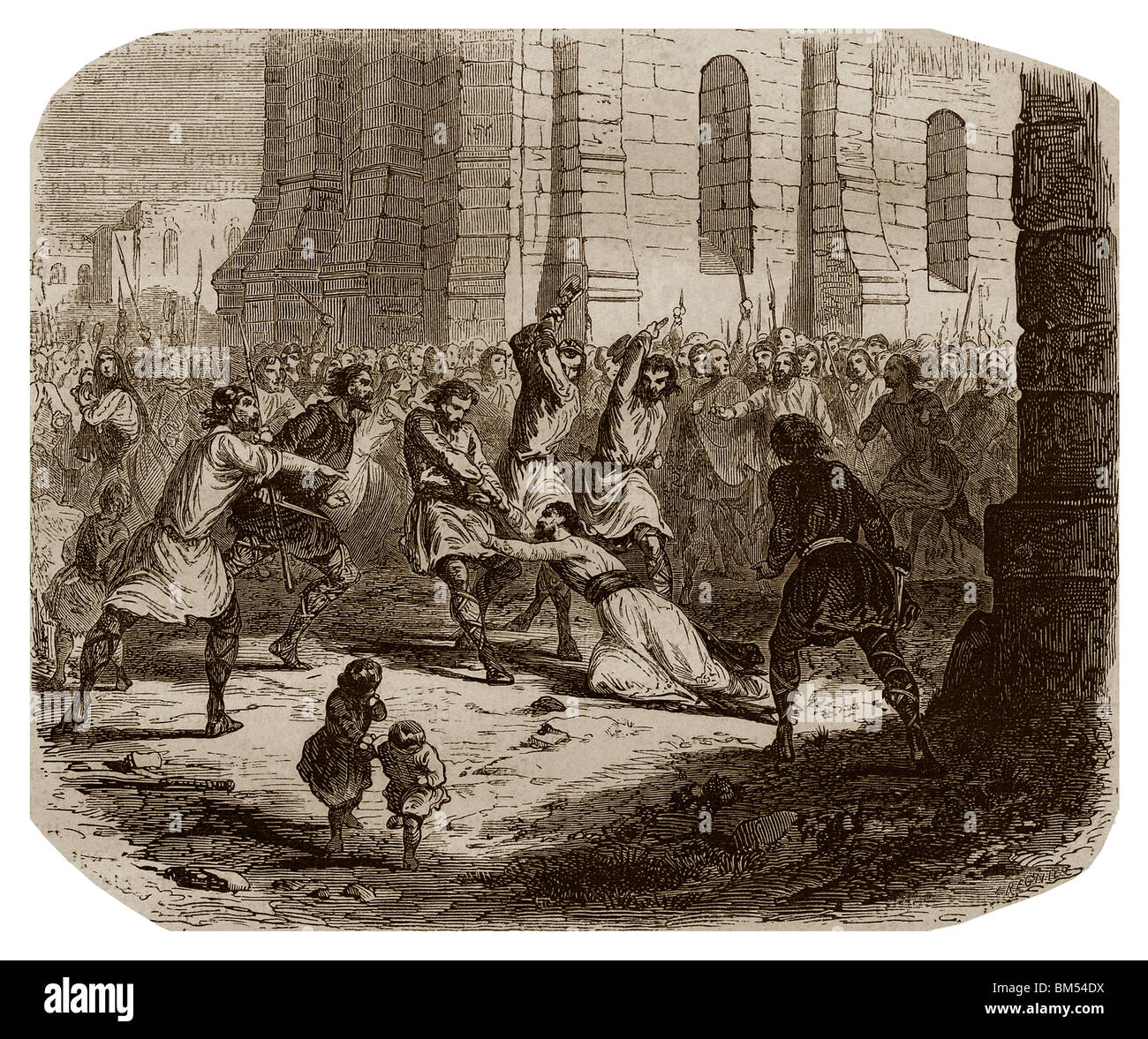 El 25 de abril de 1112, la burguesía entró en la Catedral de Notre-Dame de Laon donde Waldric fue sacrificada de una caída del hacha. Foto de stock