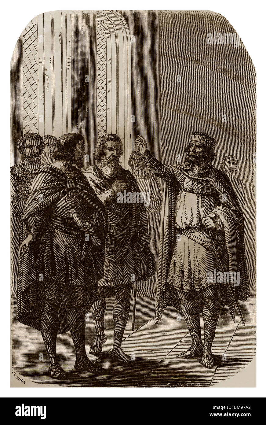 Carlomagno dando sus instrucciones a sus missi dominici. Foto de stock