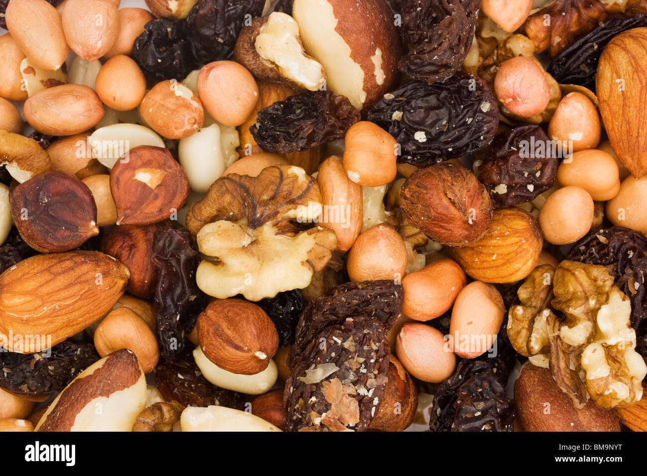 Fondo de surtido de frutos secos y nueces mixtas Foto de stock