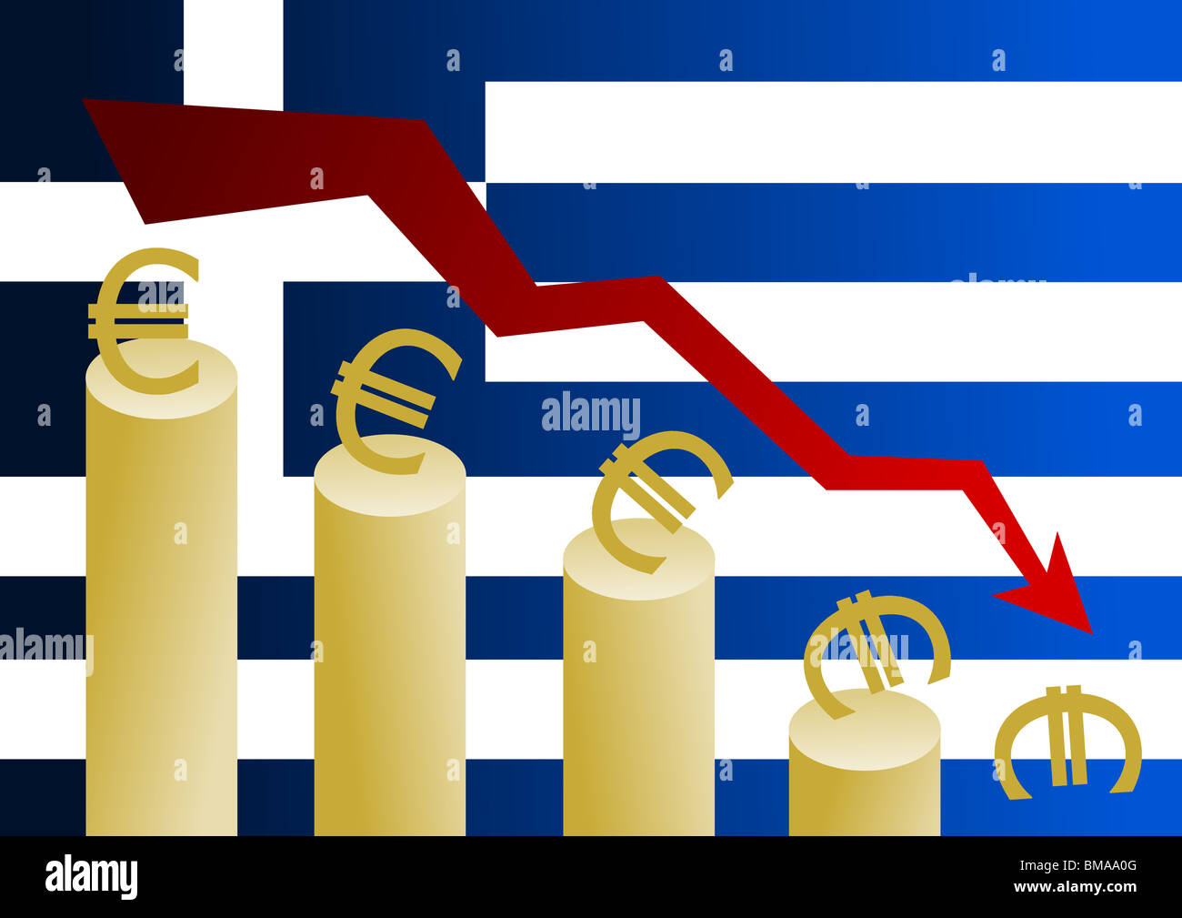 Crisis económica griega - Falling euro Foto de stock