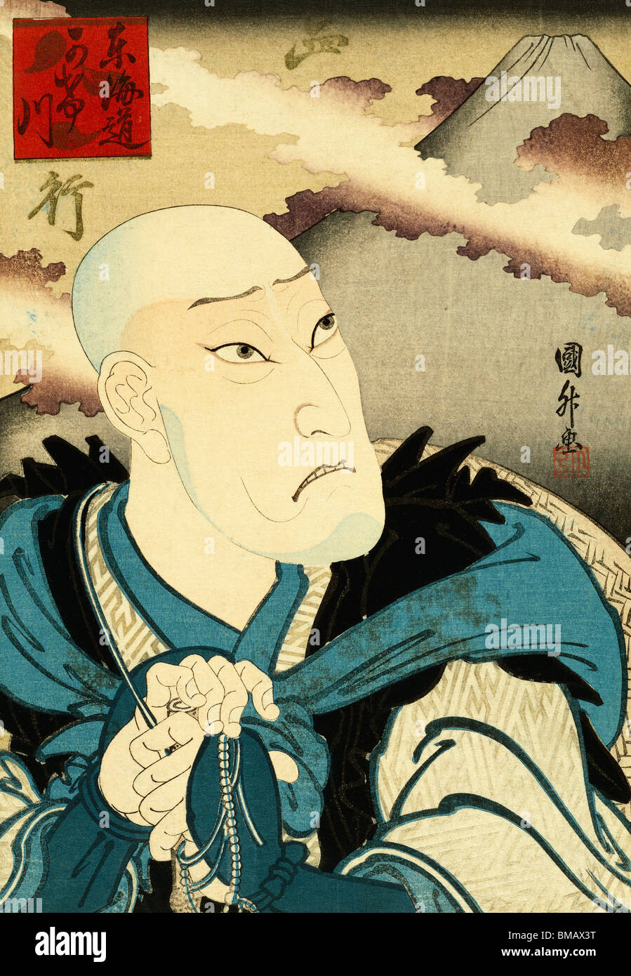 Actor como el sacerdote, por Utagawa Kunimasa Saigyottoshi. Japón, siglo XX. Foto de stock