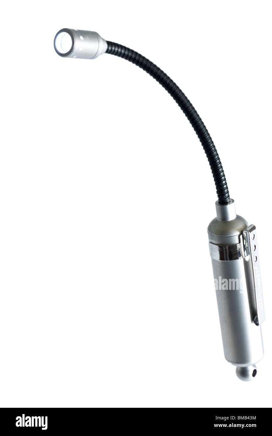 Pequeña linterna de LED único brazo flexible con clip de pluma Foto de stock