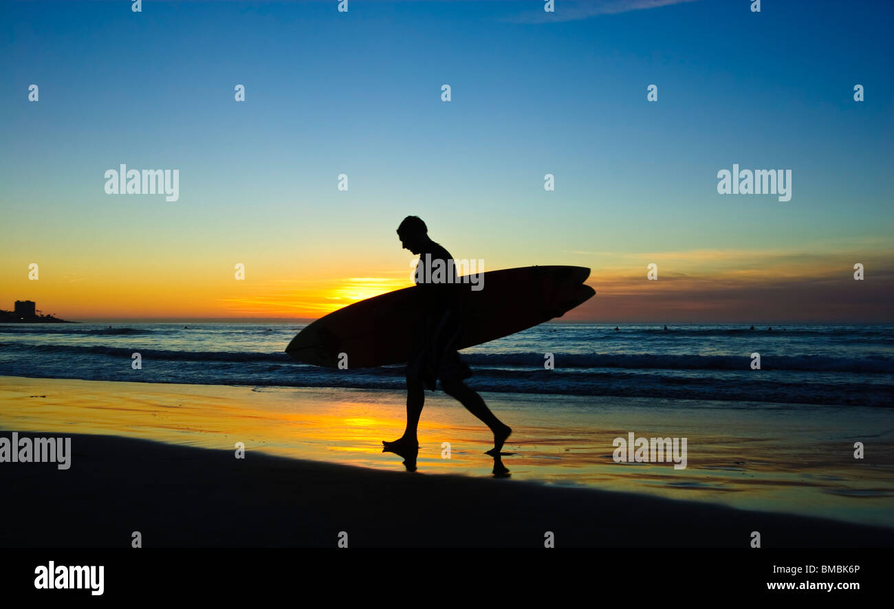 Surfer al atardecer. La Jolla Shores. San Diego, California Foto de stock