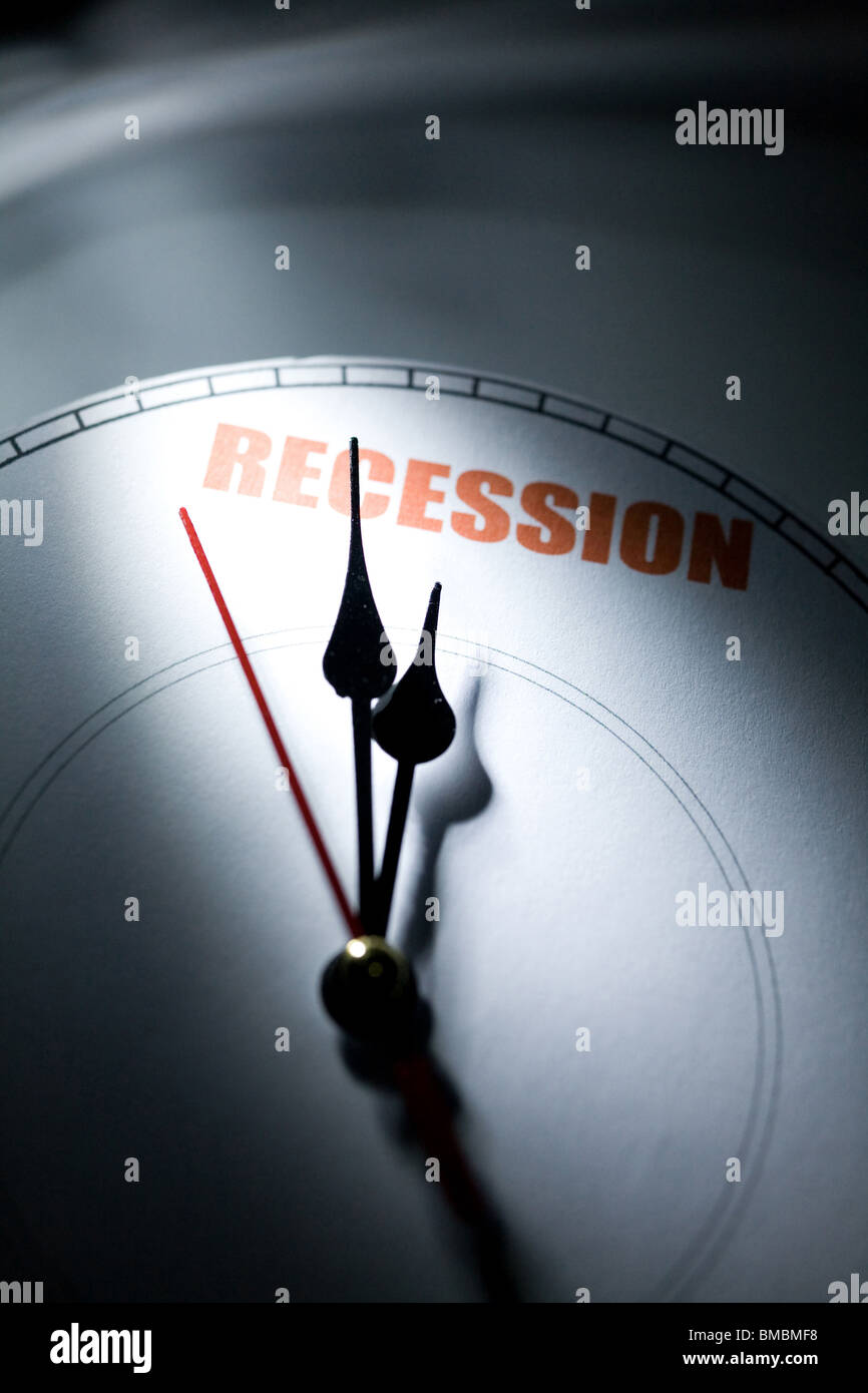 Reloj, concepto de recesión económica Foto de stock