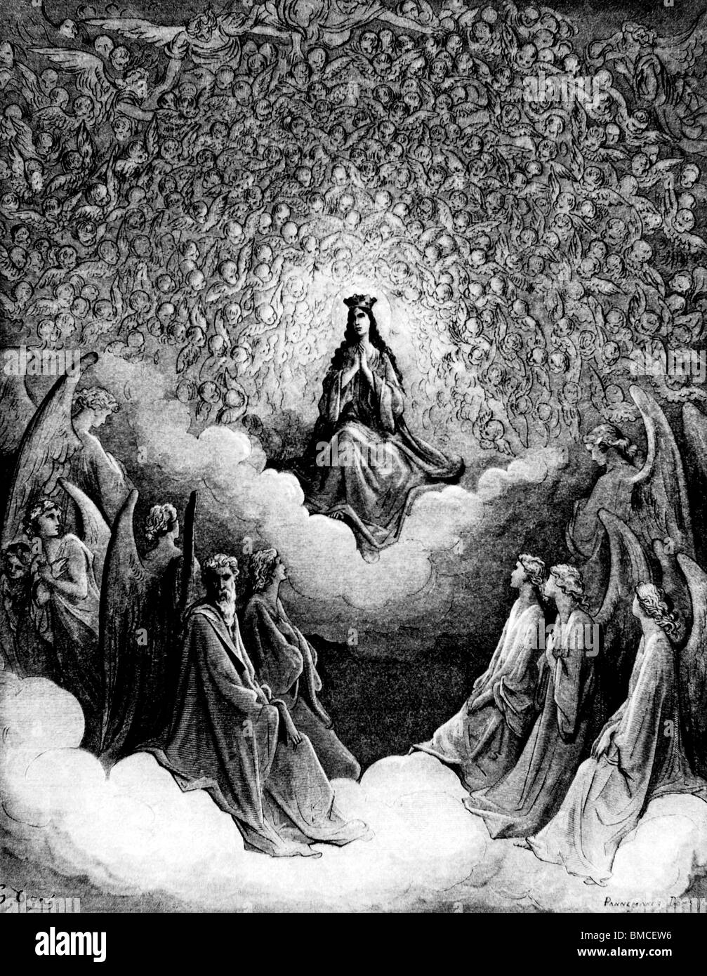 Madre de Dios en el cielo con legiones de ángeles Foto de stock