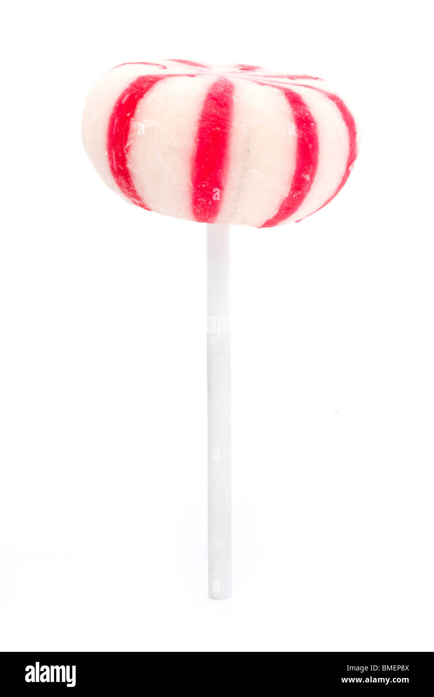 Rosa y Blanco Candy lollipop aislado sobre blanco Foto de stock