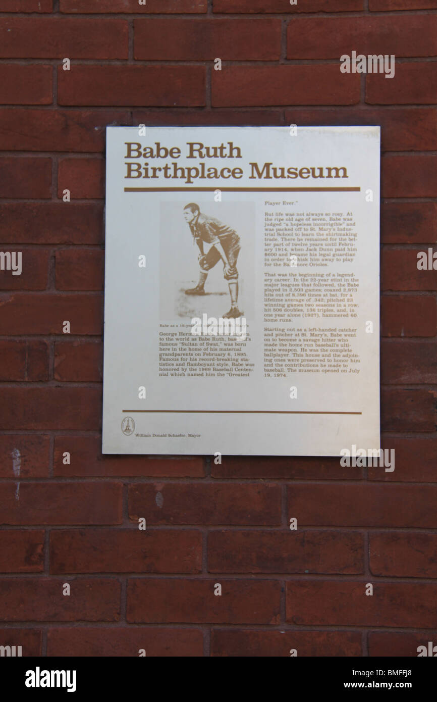 Museo Casa Natal de Babe Ruth firmar Foto de stock