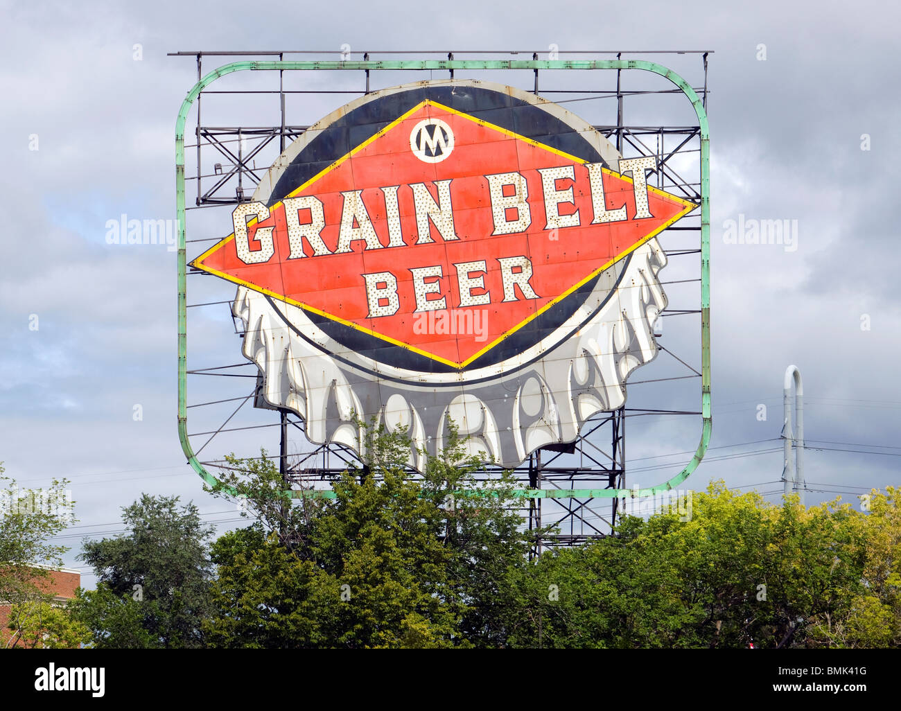 Correa de grano signo de cerveza en Minneapolis, Minnesota, Foto de stock