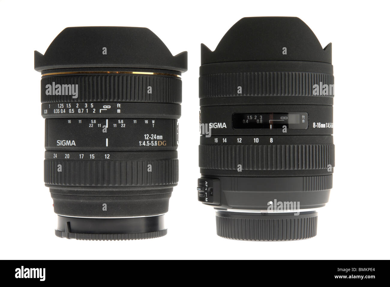 Comparación entre las lentes de zoom para full frame de 35mm y APS-C Foto de stock