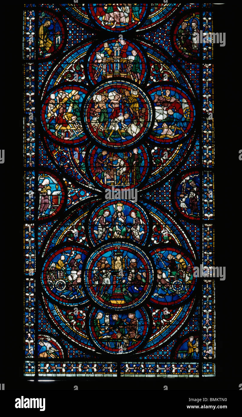 Chartres Catedral de Notre Dame. Francia. Los milagros de la Virgen de la ventana Foto de stock