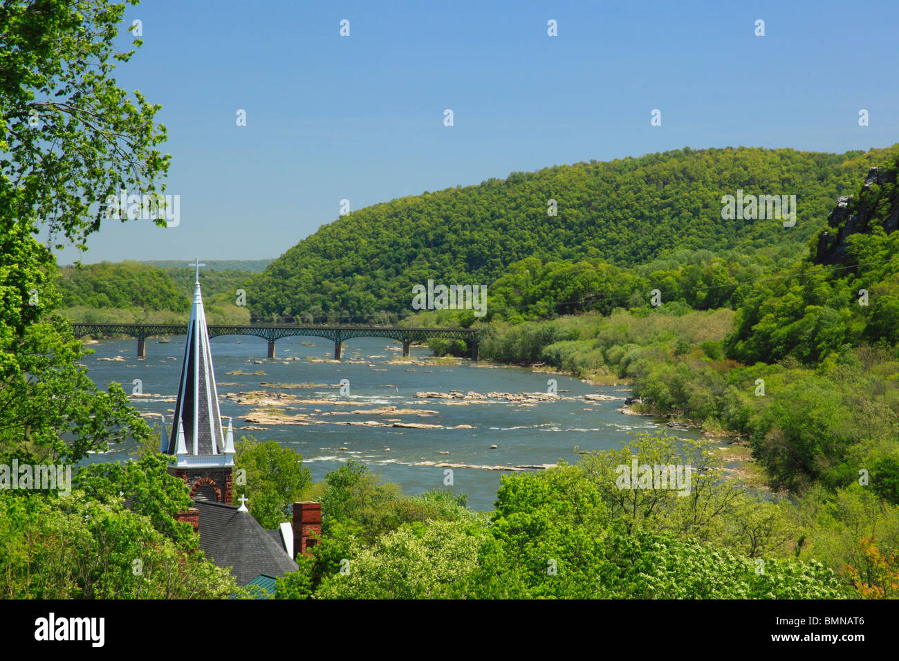 Vista desde Jefferson Rock, el Appalachian Trail, de Harpers Ferry, Virginia Occidental, EE.UU. Foto de stock