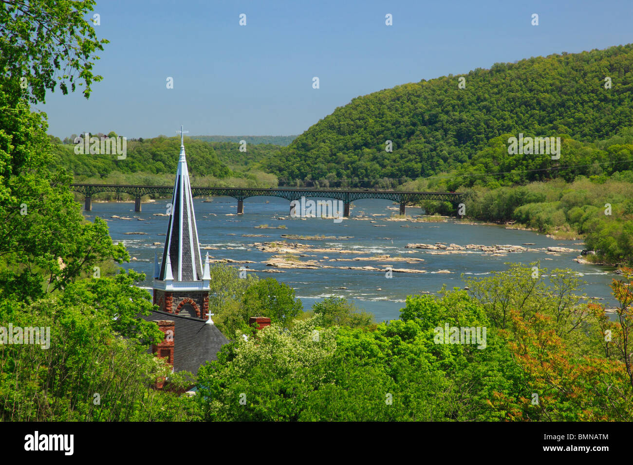 Vista desde Jefferson Rock, el Appalachian Trail, de Harpers Ferry, Virginia Occidental, EE.UU. Foto de stock