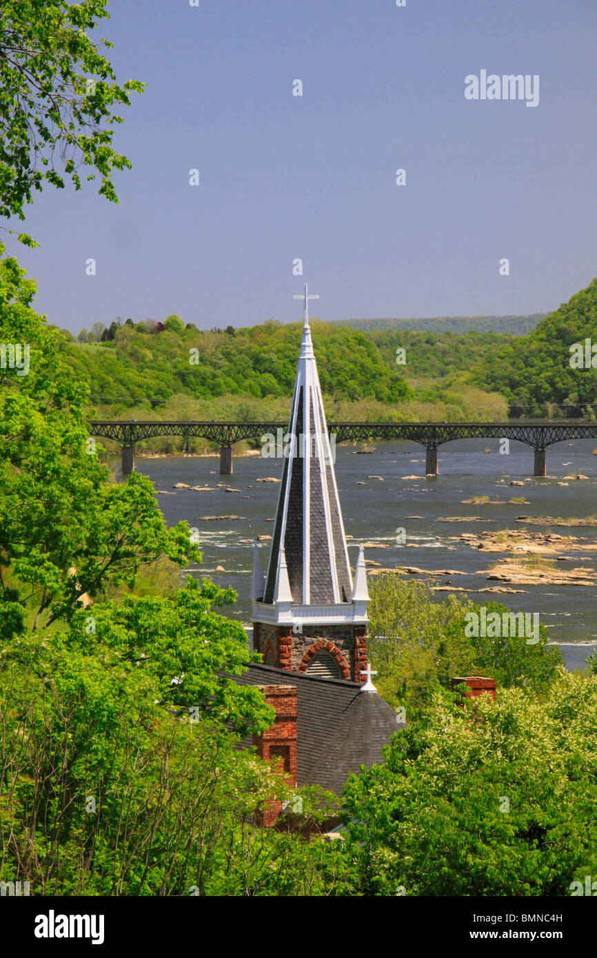 Vista desde Jefferson Rock, el Appalachian Trail, de Harpers Ferry, Virginia Occidental, EE.UU. Foto de stock