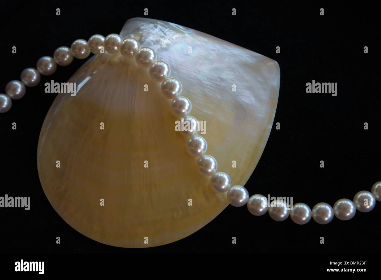 En el murmullo de la elegancia de las Perlas Paspaley puede comprar un collar de brillantes perlas Broome perfectamente combinados Foto de stock