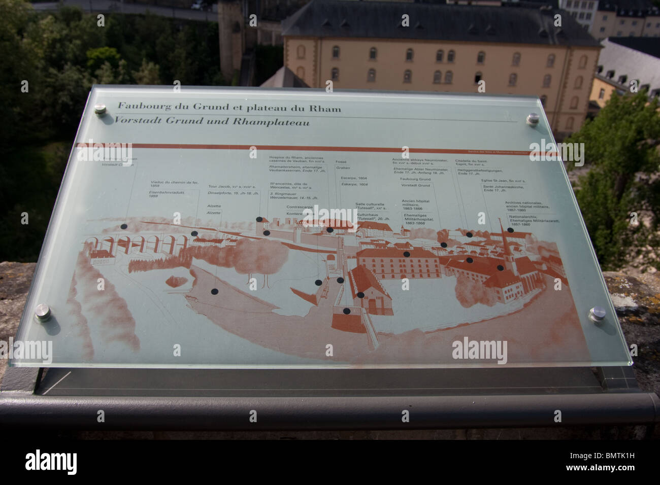 La placa de información Mapa de ubicación visitantes firmar Foto de stock