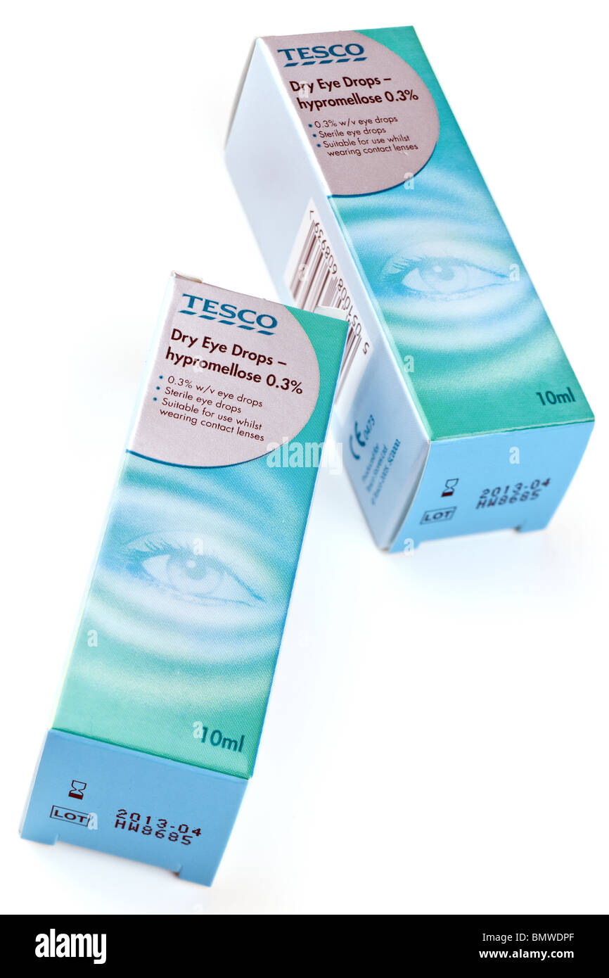 Dos procesadores Tesco ojo seco hipromelosa gotas para los ojos Foto de stock