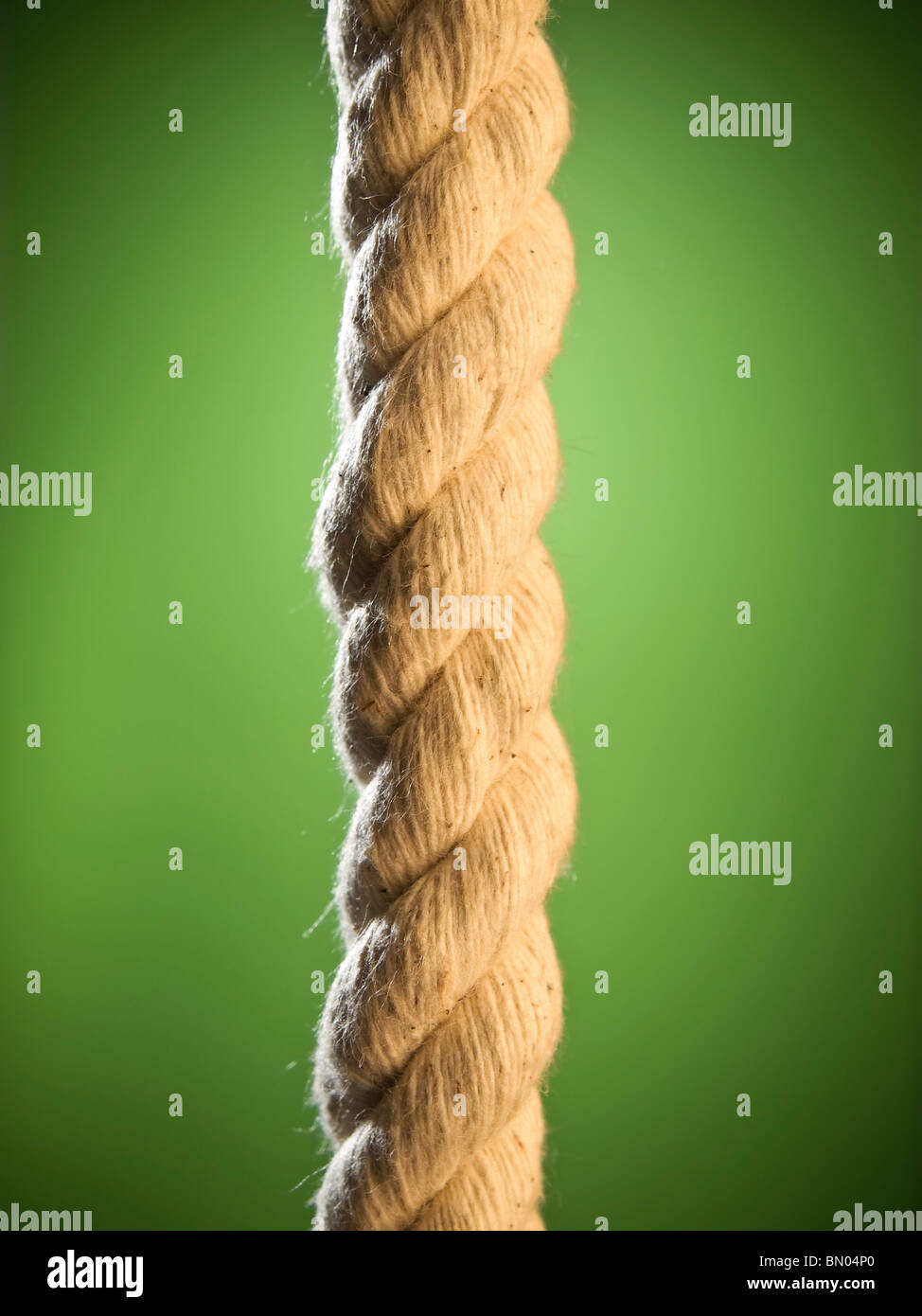 Cierre de una Cuerda marrón sobre un fondo verde. Foto de stock