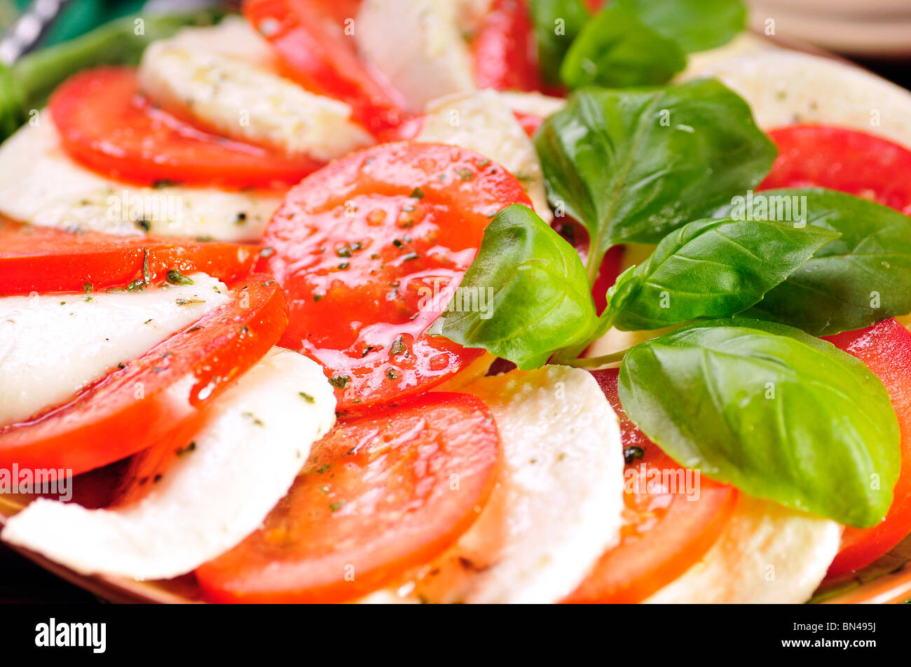 Mozzarella vegetariana deliciosa albahaca ensalada de tomate Foto de stock