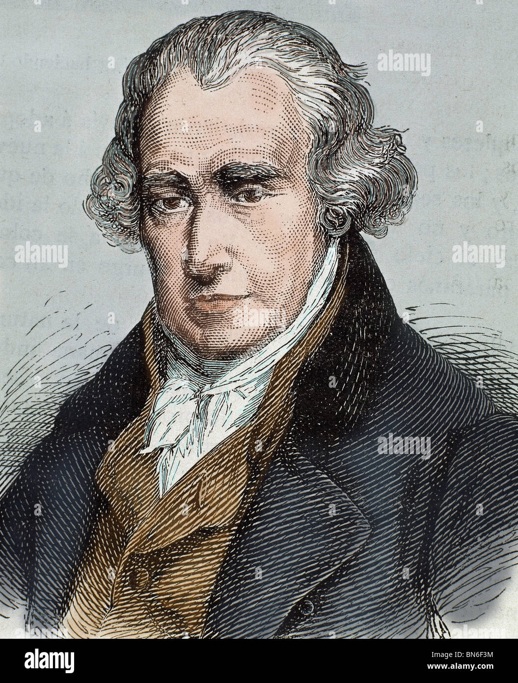 WATT, James (1736-Heathfield Greenok, 1819). Inventor e ingeniero mecánico escocés. Grabado del siglo xix. Foto de stock