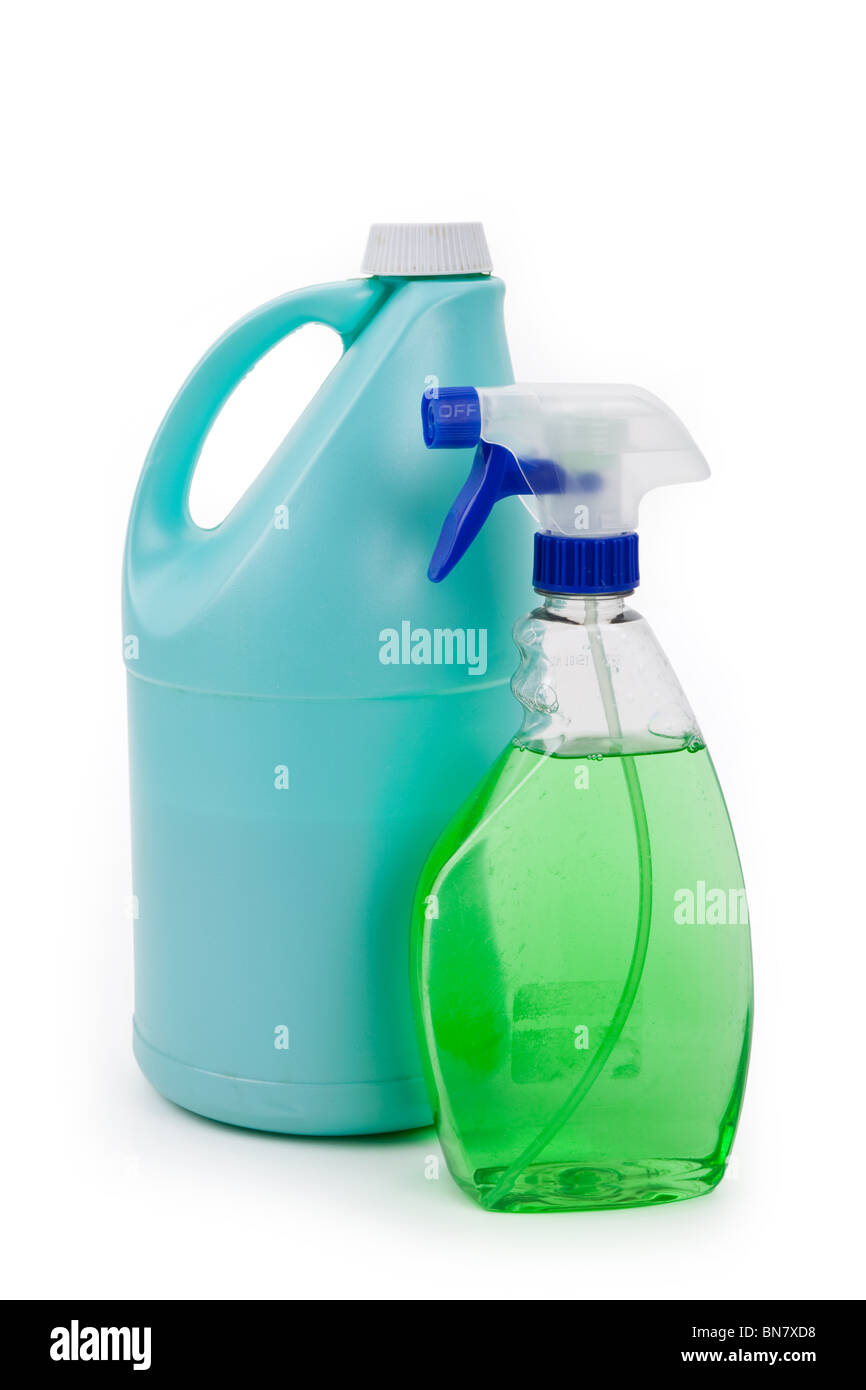 Botellas de limpiador de primer plano Foto de stock